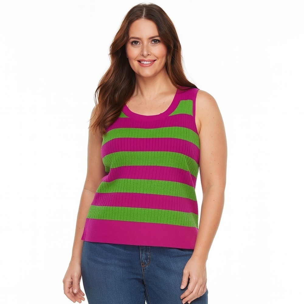 Talbots cable knit tank Purple & Lime Green Size M
